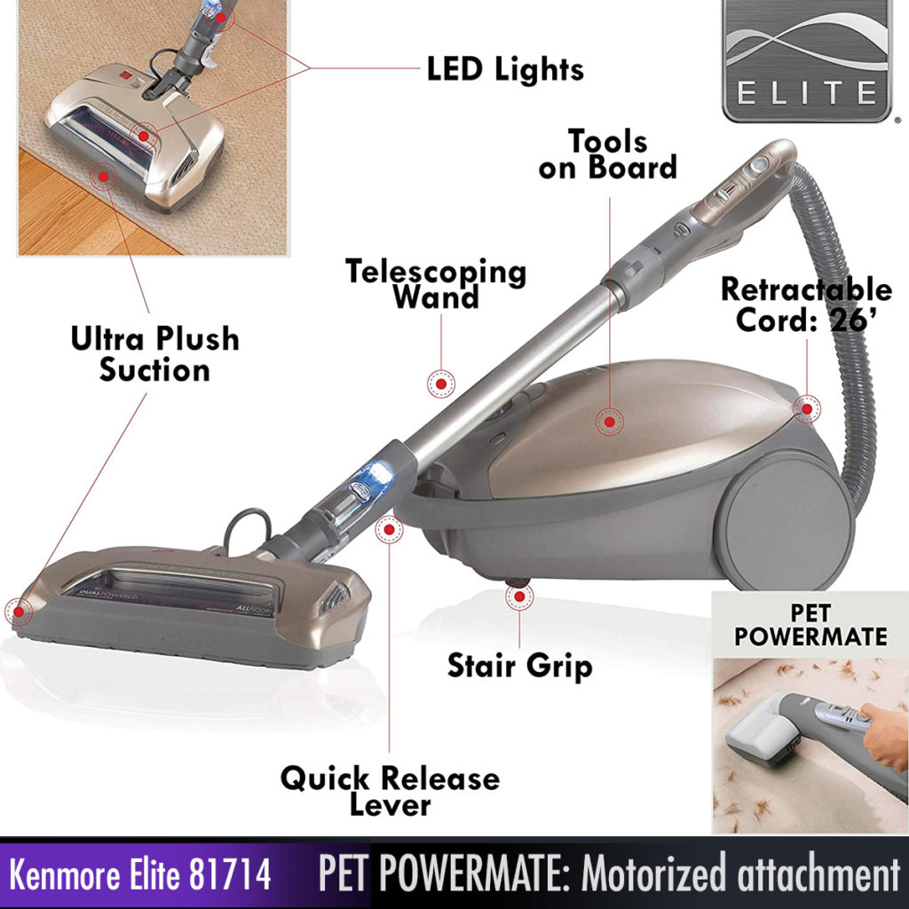 Kenmore Elite 81714 Pet Friendly Ultra Plush Lightweight Bagged Canister Vacuum