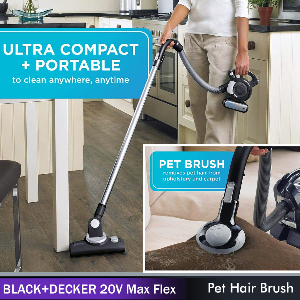 BLACK+DECKER 20V Max Flex Handheld Vacuum with Pet Hair Brush, Cordless, Grey (BDH2020FL)