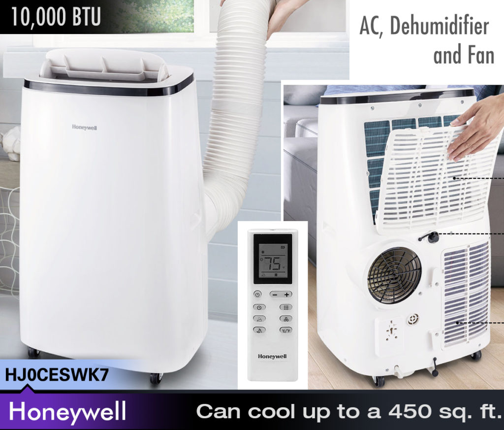 Honeywell HJ0CESWK7 10,000 BTU Portable Air Conditioner with Dehumidifier & Fan, White/Black