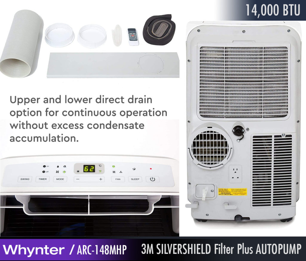 Whynter 14,000 BTU Heater with 3M SILVERSHIELD Filter Plus AUTOPUMP Portable Air Conditioner