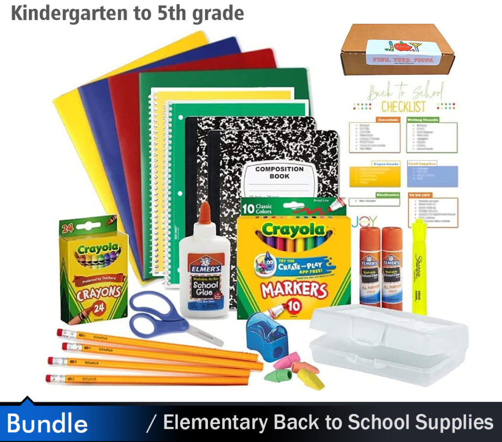 Elementary Back to School Essentials Supplies Bundle Grades Kindergarten