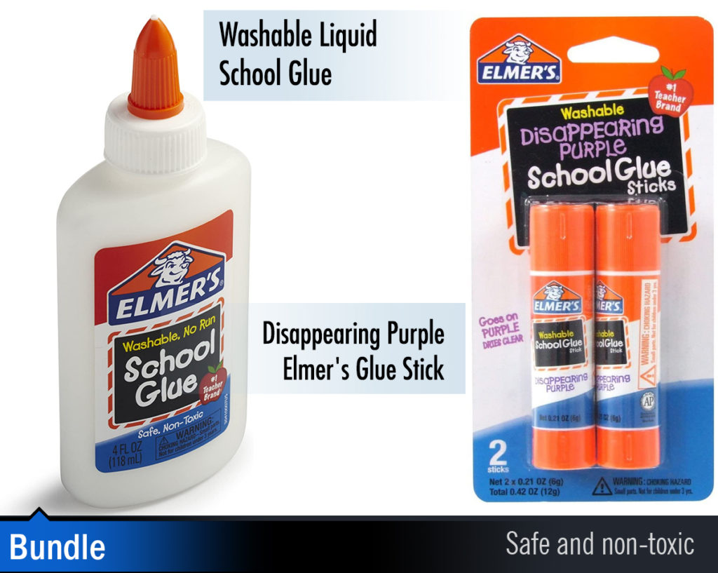 Elmer's bundle Washable Liquid School Glue, White, Dries Clear, 4 fl oz Plus Disappearing Purple Elmer's School Glue Stick,