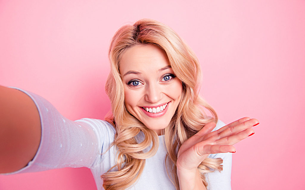 Toxic Positivity : Very happy beautiful woman with pink background