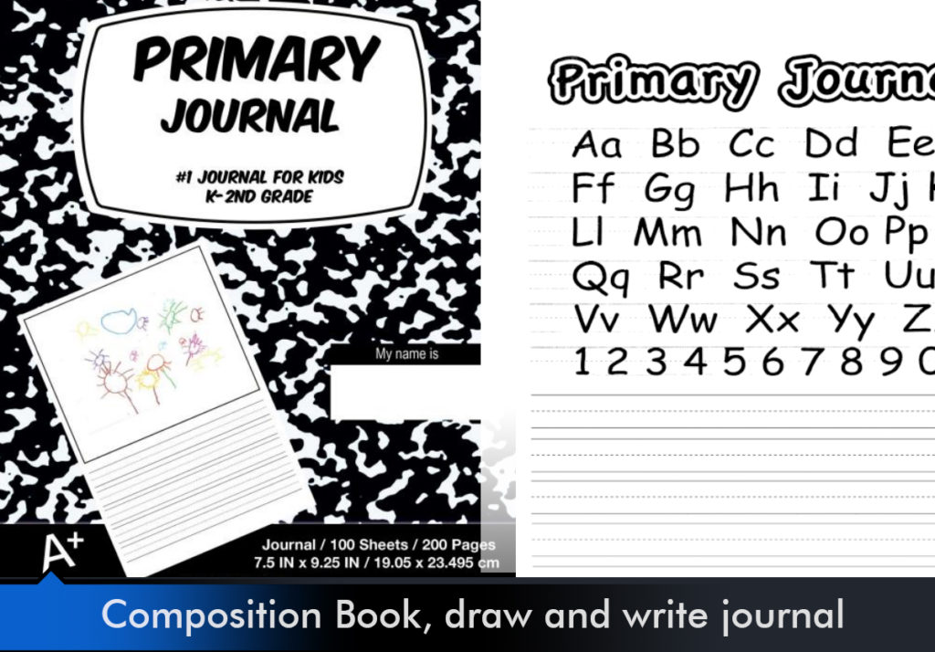 Primary Journal: Black Marble,Composition Book, draw and write journal